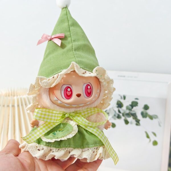 17cm Doll Clothes Suitable For 17cm Labubu Dolls Accessories Green Set 1hat1bag1top1pant No Doll.jpg