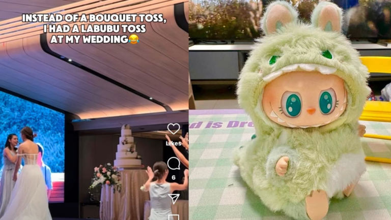 S’pore Bride Throws Labubu Doll For Bouquet Toss Because She