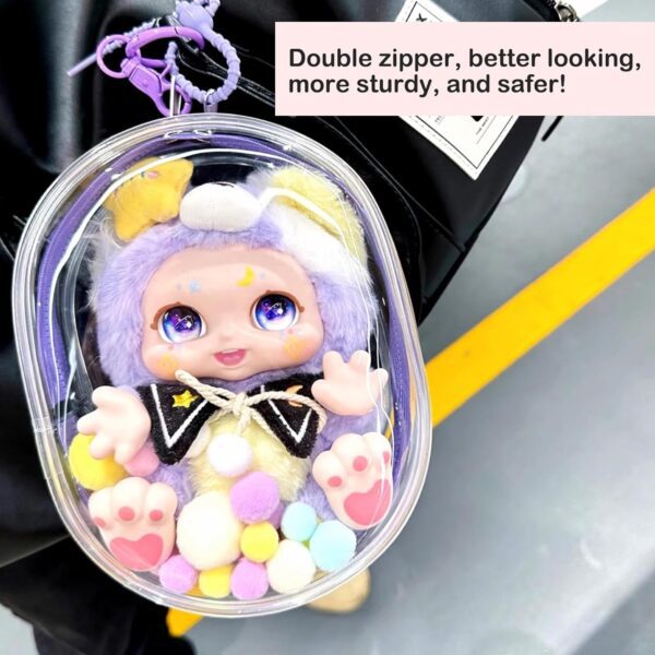 1736808542 Calembou Bjd Doll Clear Display Bag Portable Figures Storage Bag With Keychain Mini Doll Hanging Box Double Zipper Closure Dustproof Case For Labubu Figures Plushies Elliptic Box Pink 19cm.jpg