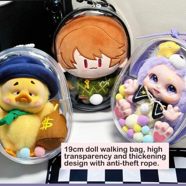 Calembou Bjd Doll Clear Display Bag Portable Figures Storage Bag With Keychain Mini Doll Hanging Box Double Zipper Closure Dustproof Case For Labubu Figures Plushies Elliptic Box Pink 19cm.jpg