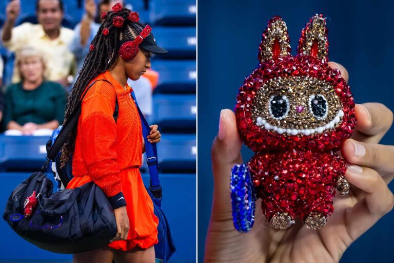 Naomi osaka wears crystal covered outfit, including matching labubu, at us