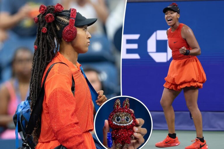 Naomi osaka debuts bedazzled hair and matching labubu at us