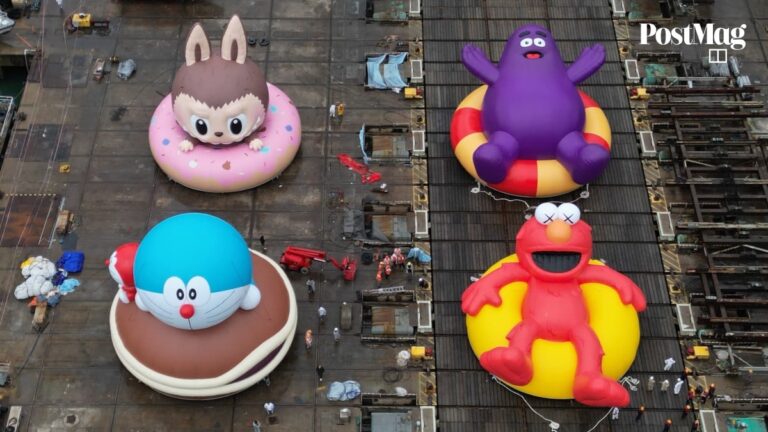 Giant labubu, doraemon, elmo and grimace are coming to hong