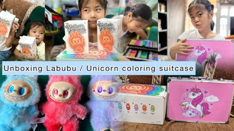 Unboxing the viral doll🧸 #labubu #lafufu || unicorn coloring suitcase
